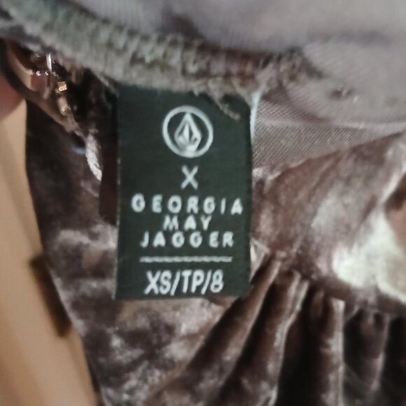 Silver crushed velvet velour Volcom X Georgia May Jagger skater zip dress Sz XS - Picture 5 of 6